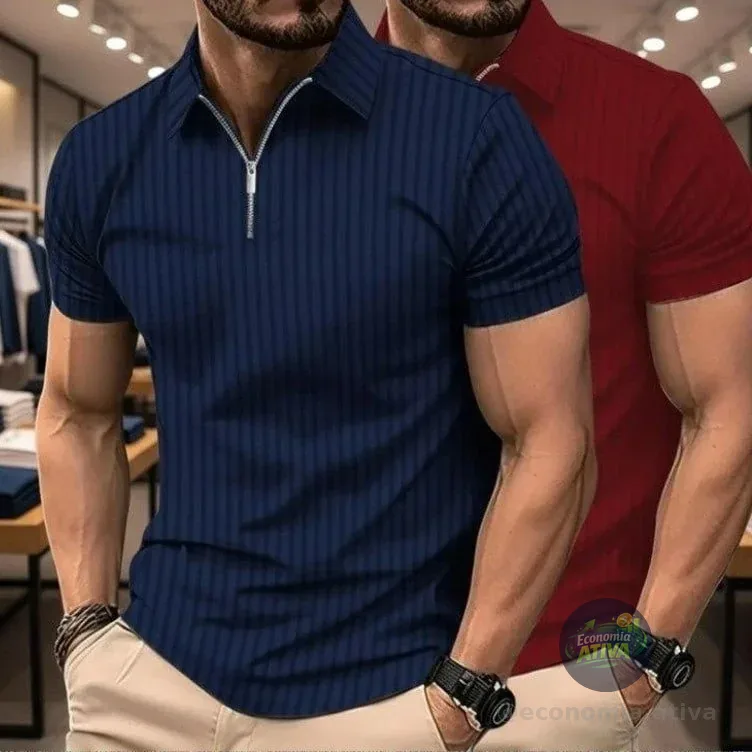 Kit 2 Camiseta Polo Manga Curta Com Ziper Masculina Canelada