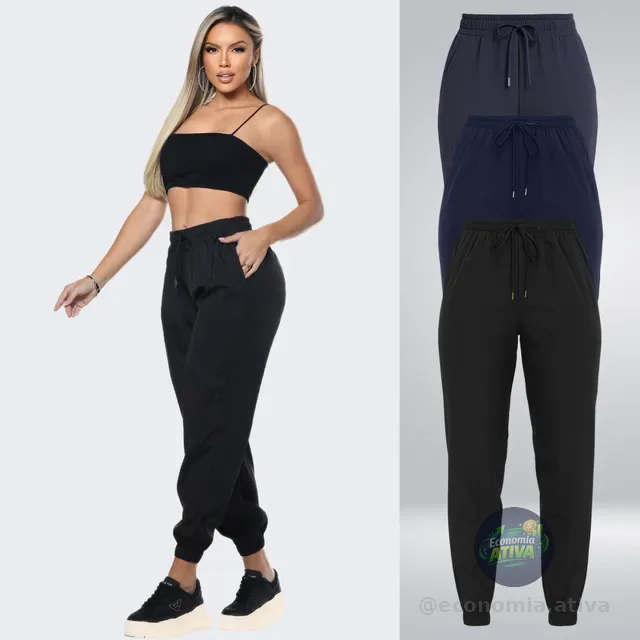 Calça Respirável Esportiva Slim Tactel Elastano Academia