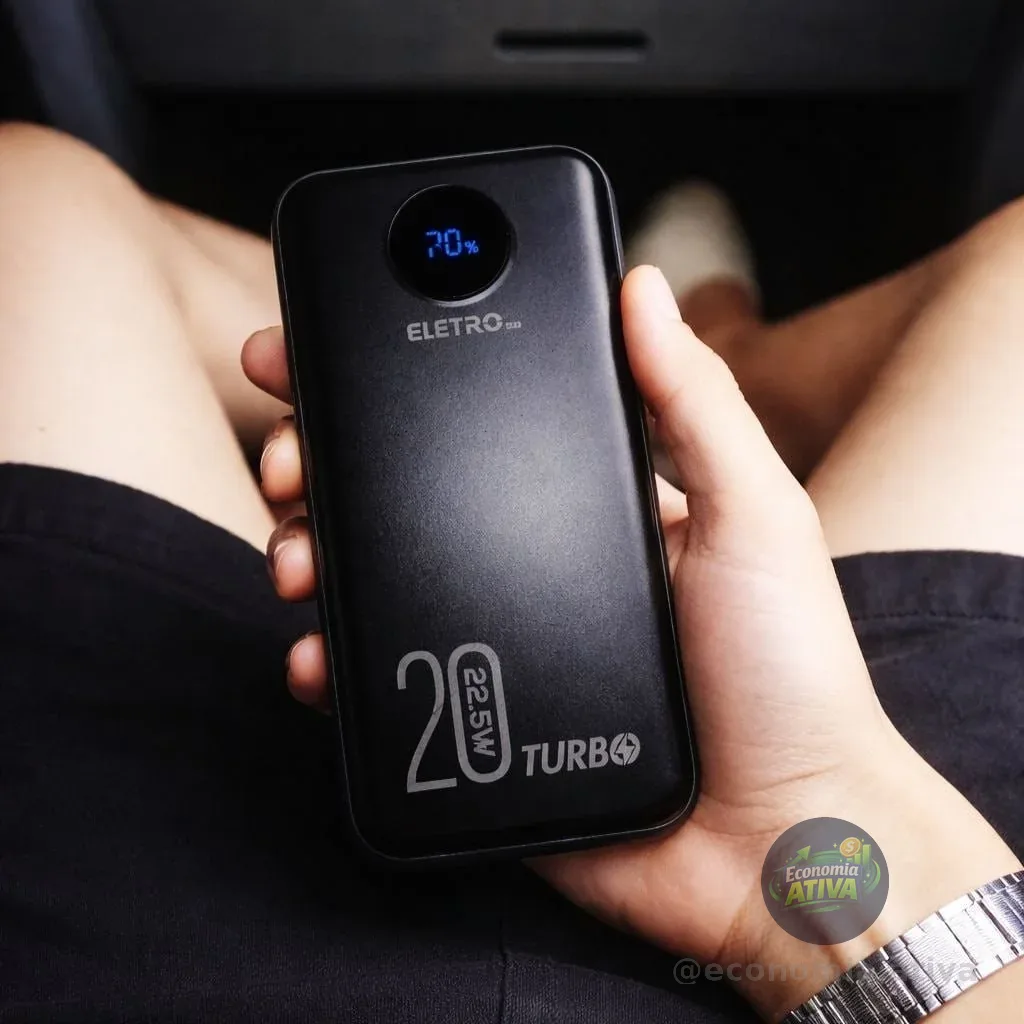 Carregador Portátil 20000 Turbo 22.5w Power Bank Premium Universal Rápido Para Samsung iPhone Xiaomi Motorola Celular Smartwatch Tablet Davely Preto
