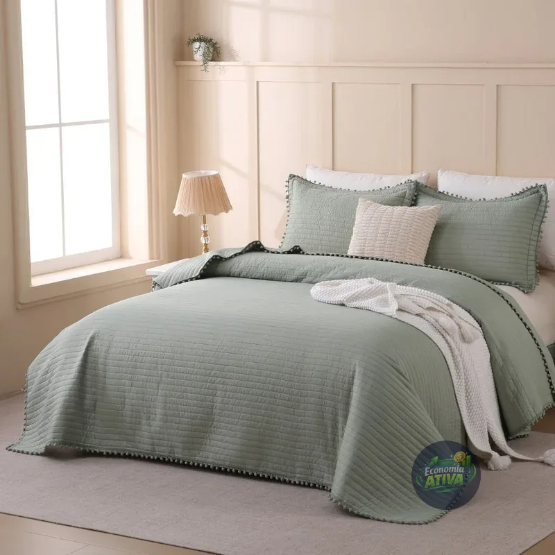 Kit Colcha Cobre Leito Pompeia 3 peças Dupla Face Elegante Tamanhos Variados