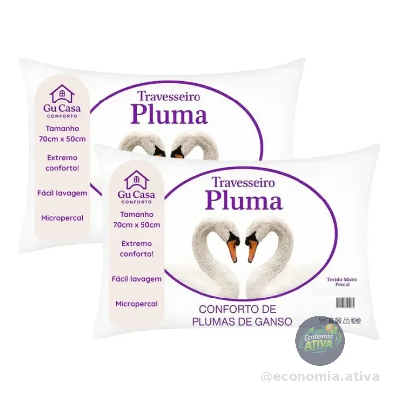 Kit 2 Travesseiros Plumas 70x50cm Tradicional Antiácaros Branco