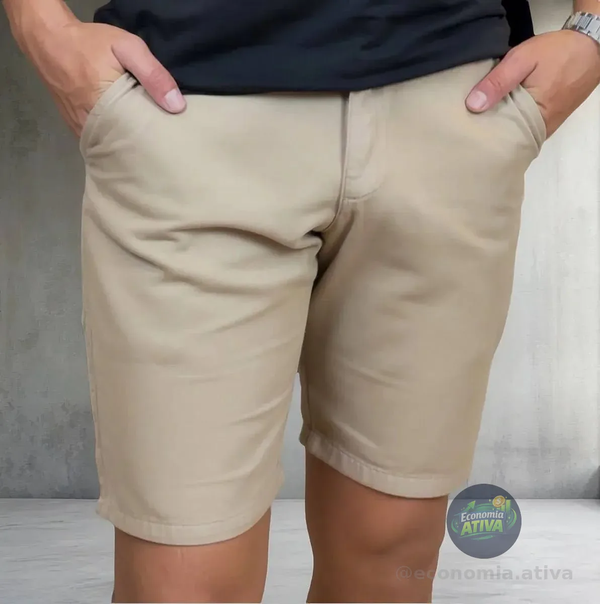 Bermuda Sarja Masculina Slim Chino Social Algodão 100% Vrn