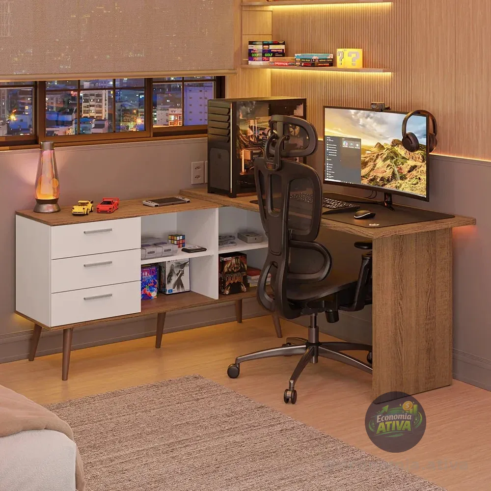 Mesa De Canto Madesa Lisboa Para Computador Bm Gamer Marrom/branca Marrom/branco