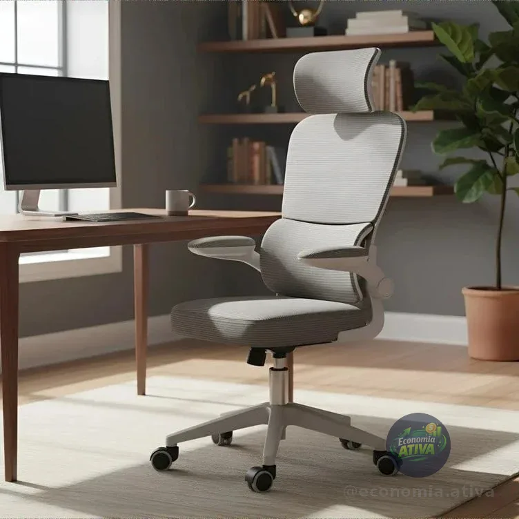 Cadeira Escritório Ergonômica Genebra G500 Luvinco Cor Cinza Com Suporte Lombar Estofado Mesh Malha