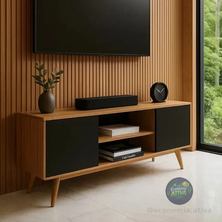 Rack Para Tv Até 50 Com Nichos E Design Compacto Preto