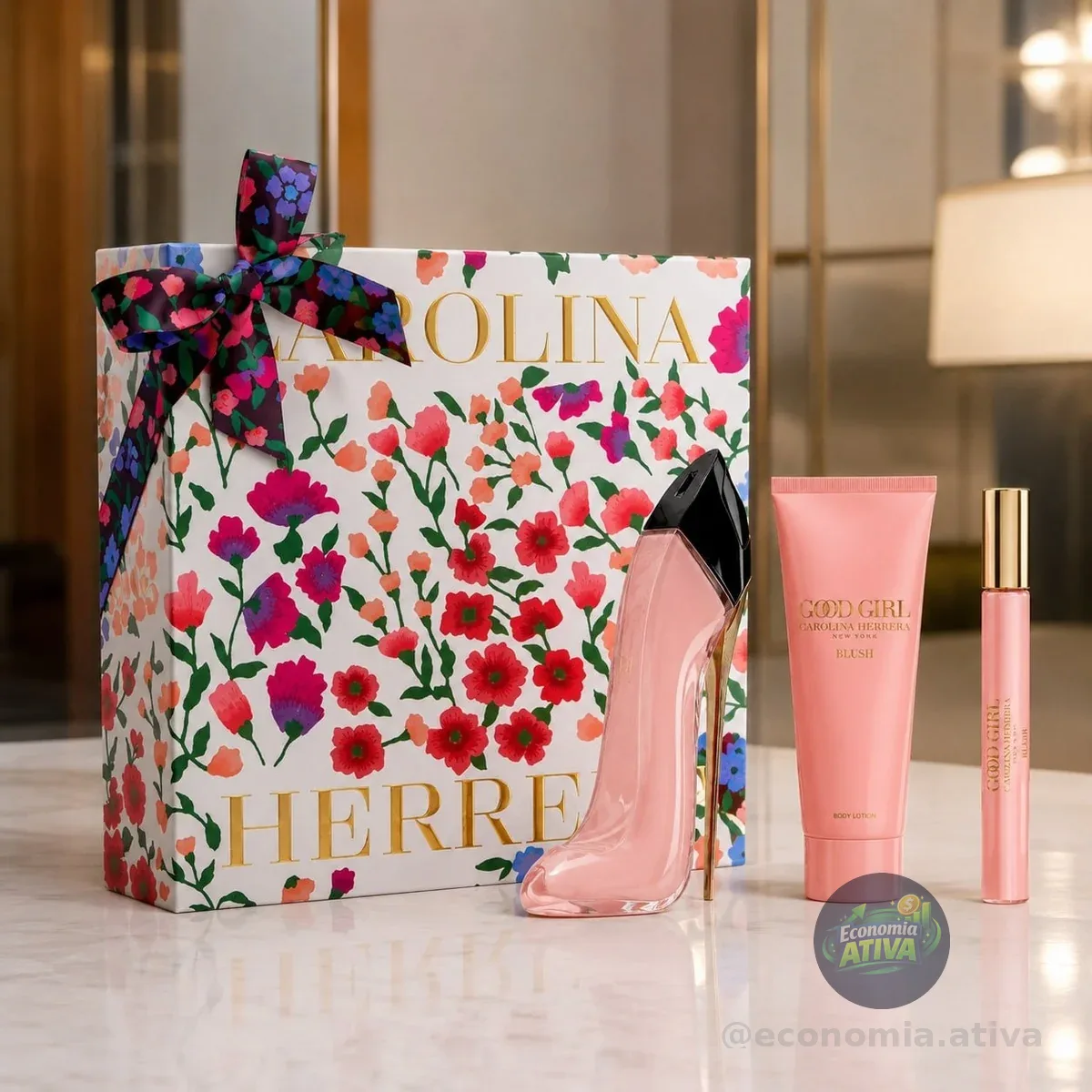 Kit Presente Carolina Herrera Feminino - Good Girl Blush Edp 80ml - Hidratante Corporal - Perfume Miniatura 10ml