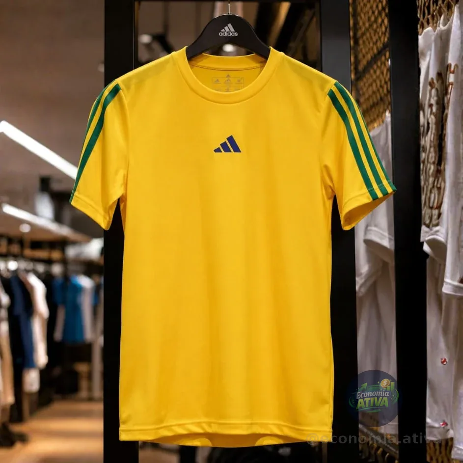 Camiseta Masculina Essentials Três Listras adidas Byello/bgreen/bgreen/bgreen Sem Desenho G Lisa