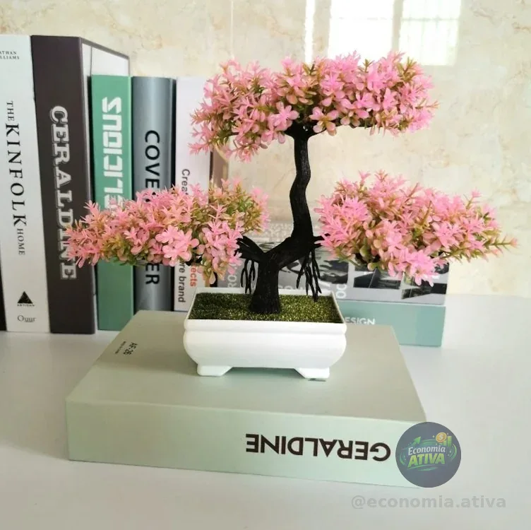 Planta Bonsai Vaso Artificial Flores Realista Decoração Mesa