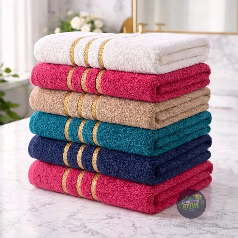 Kit Luxo: 6 Toalhas de Banho/Banhão Efeito Dourado Super Felpudas e Macias 100% Algodão