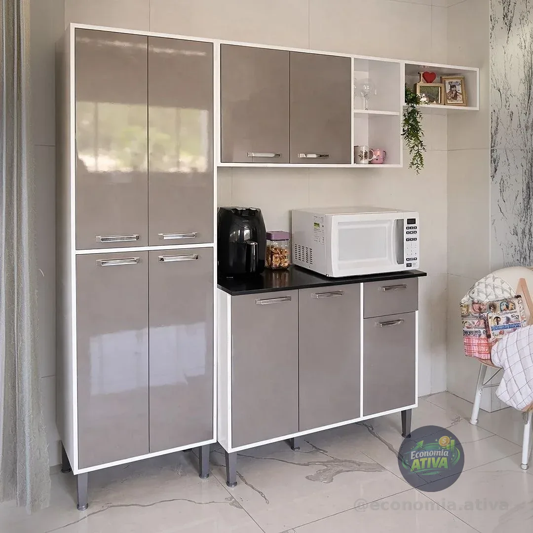 Armário De Cozinha Compacta Xangai Multimóveis Vm2840 Branco/lacca Fumê