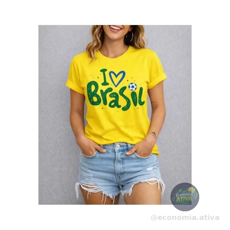 Camiseta Feminina T-Shirt Gola Redonda Brasil Algodão