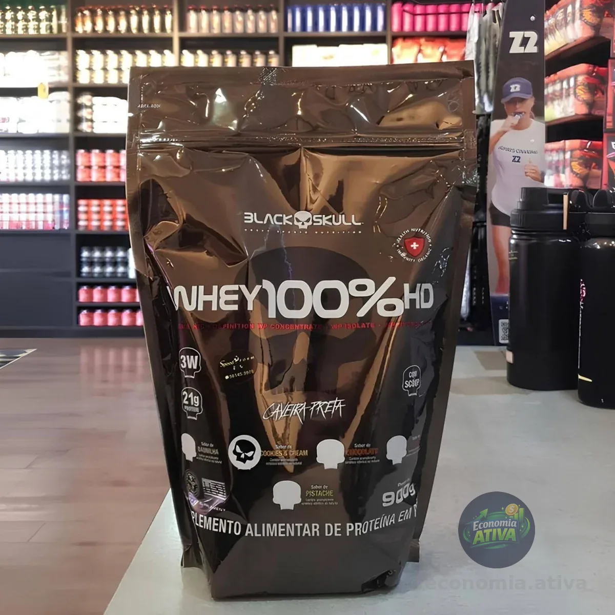 Suplemento Em Pó 100% Hd Refil Black Skull - 900g Wpc Wpi E Wph Sabor Chocolate