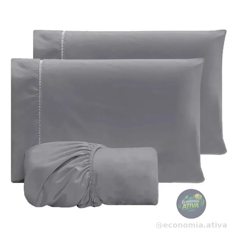 Jogo Lençol Casal 3pç 400 Fios Hipercal Conforto Macio Cor Cinza Desenho Do Tecido Liso