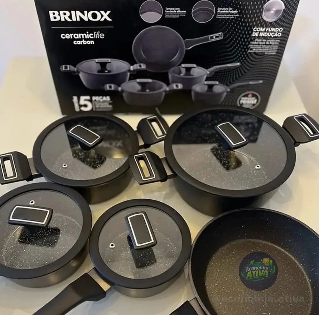 Jogo de Panelas Brinox Revestimento Cerâmico de Alumínio Preto 5 Peças Carbon Ceramic Life - AliExpress