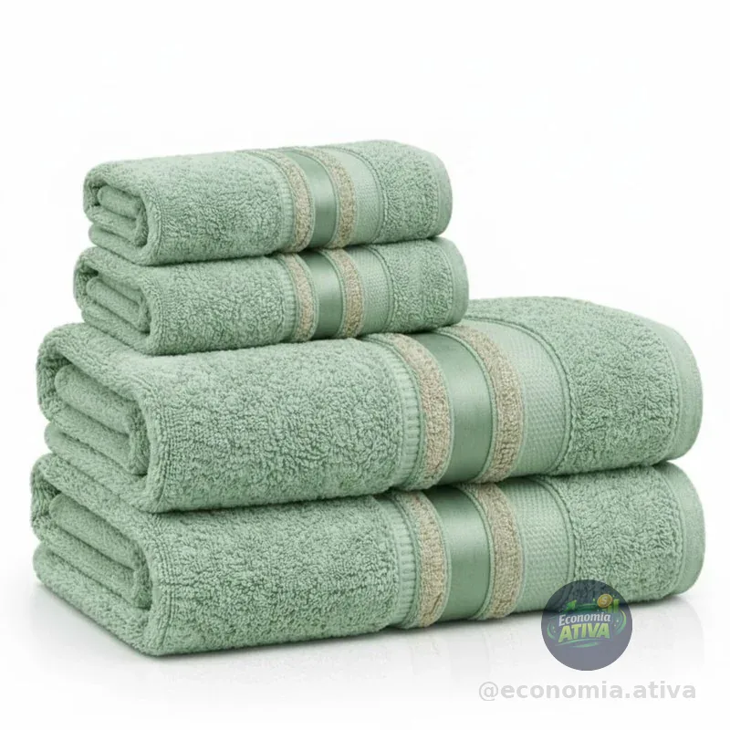 Jogo 4 Peças Toalhas Sarah Marselha 100% Algodão Banho e Rosto Macias Felpudas e Absorventes Gramatura 327g/m² (Verde Mint)