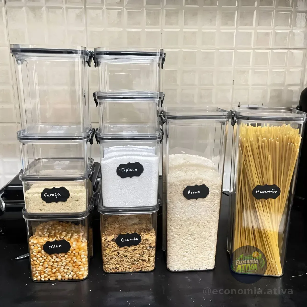 Kit 15 Potes Hermético Cadencia Mantimentos Quadrado Cozinha Branco
