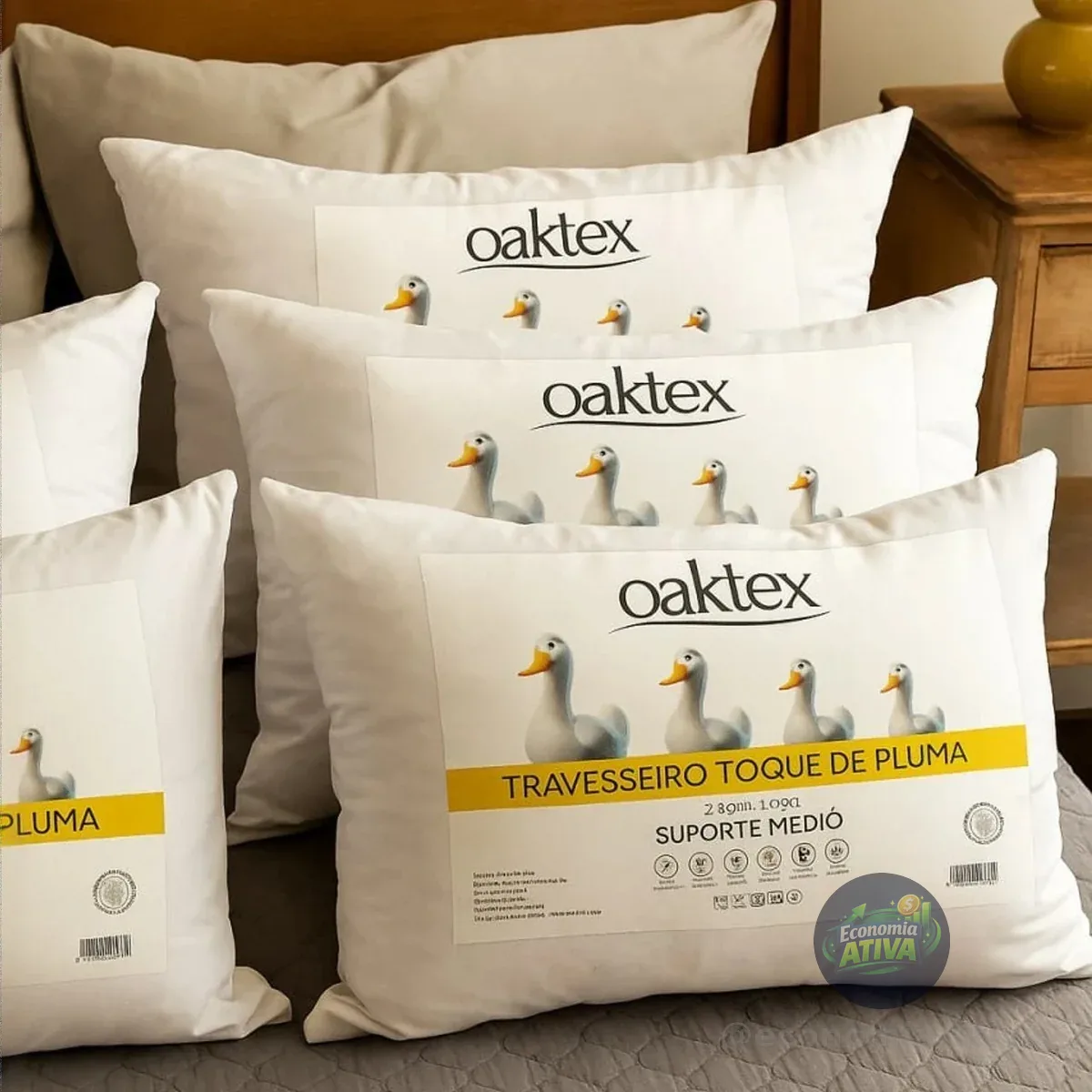 Kit 4 Travesseiros Oaktex 50x70 Antialérgico Fibra Siliconada Branco