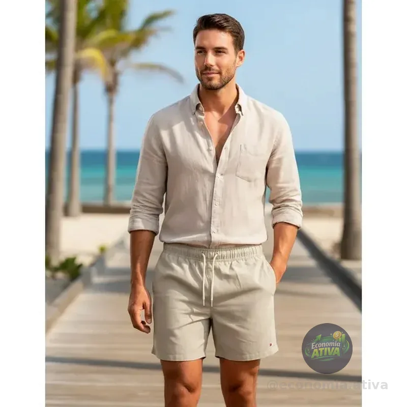 Shorts Linho Masculino Sandrini Casual Verão Confortável