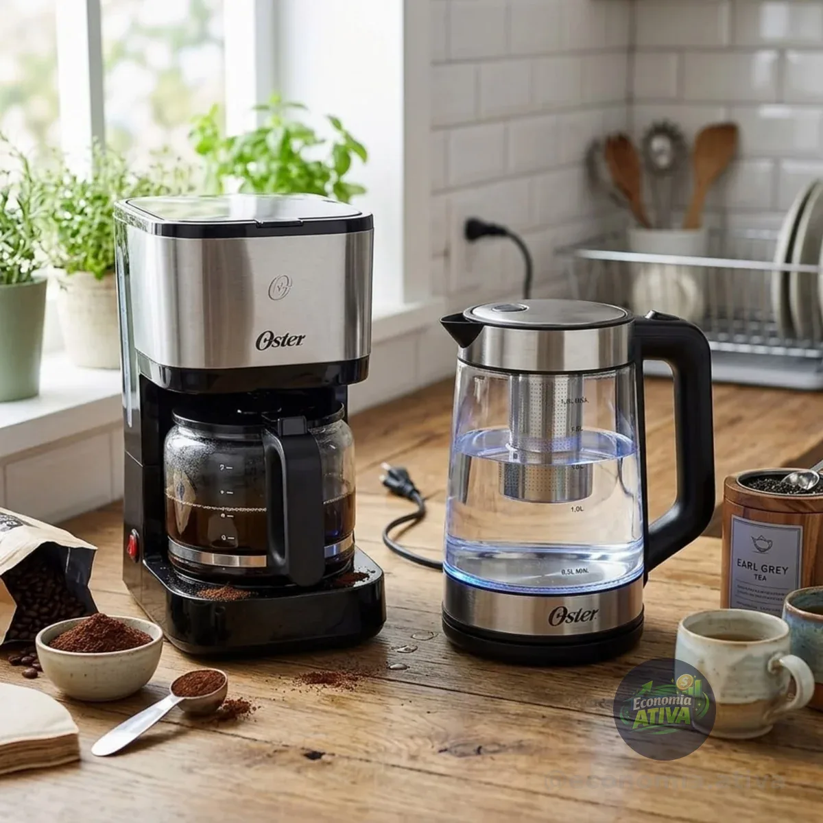 Kit Chaleira Elétrica Oster Tea e Cafeteira Inox Compacta - 220V