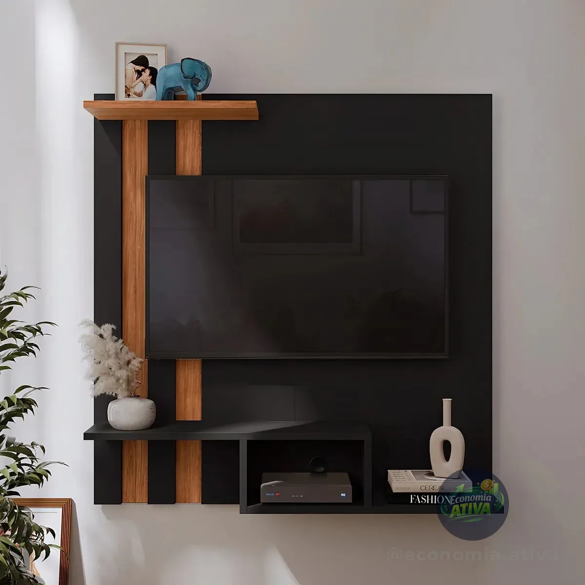 Estante Painel Home Suspenso Tv 32 Polegadas Sala Cor Preto/cedro Gk