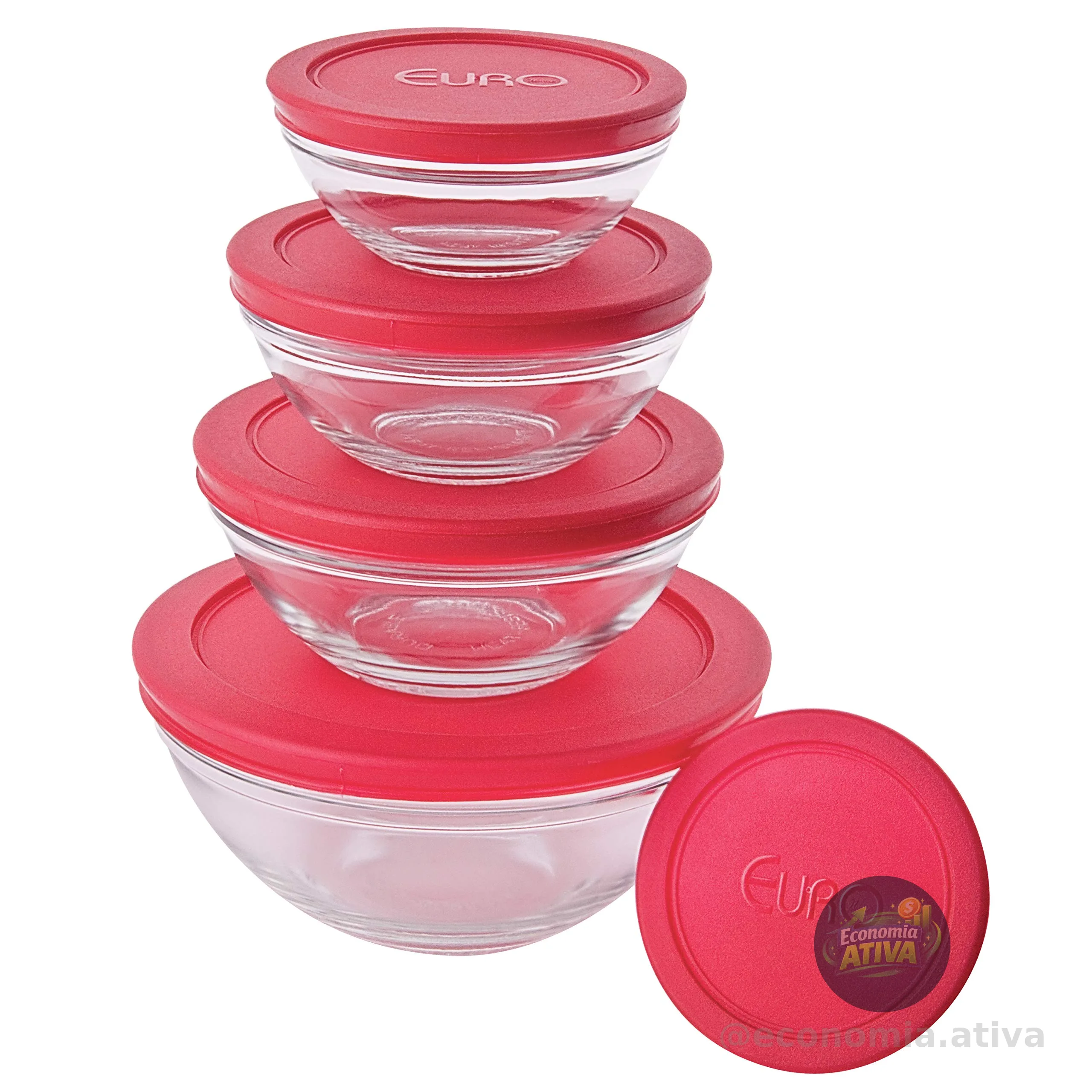 Euro Home - Conjunto de Potes de Vidro Redondos com Tampa Plástica 5 Peças