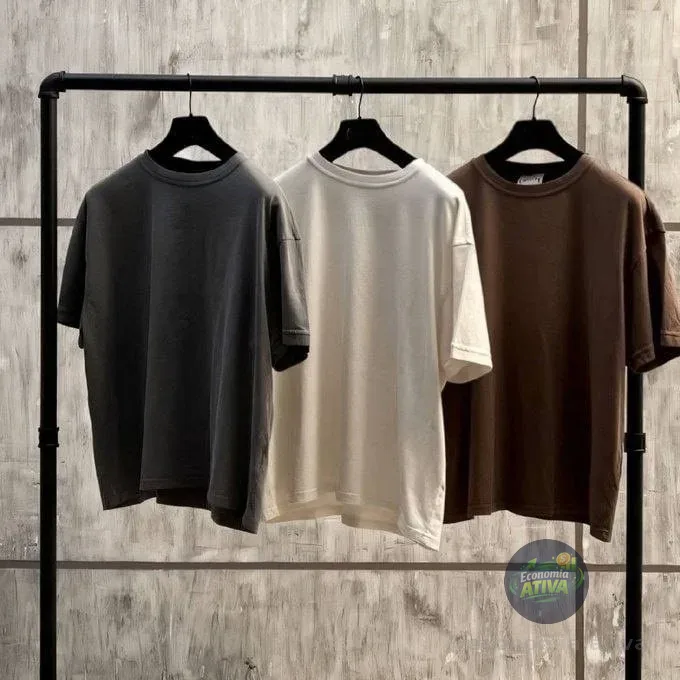 Kit 3 Oversized Masculina Stretwear Básica Lisa Premium