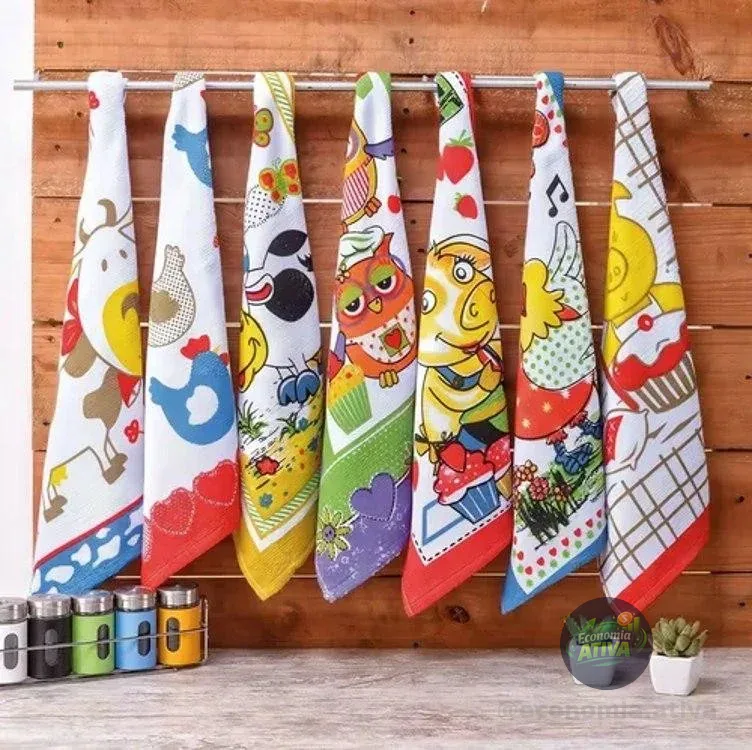 Kit 10 Pano De Prato Estampado 100% Algodão - 38cm X 63cm