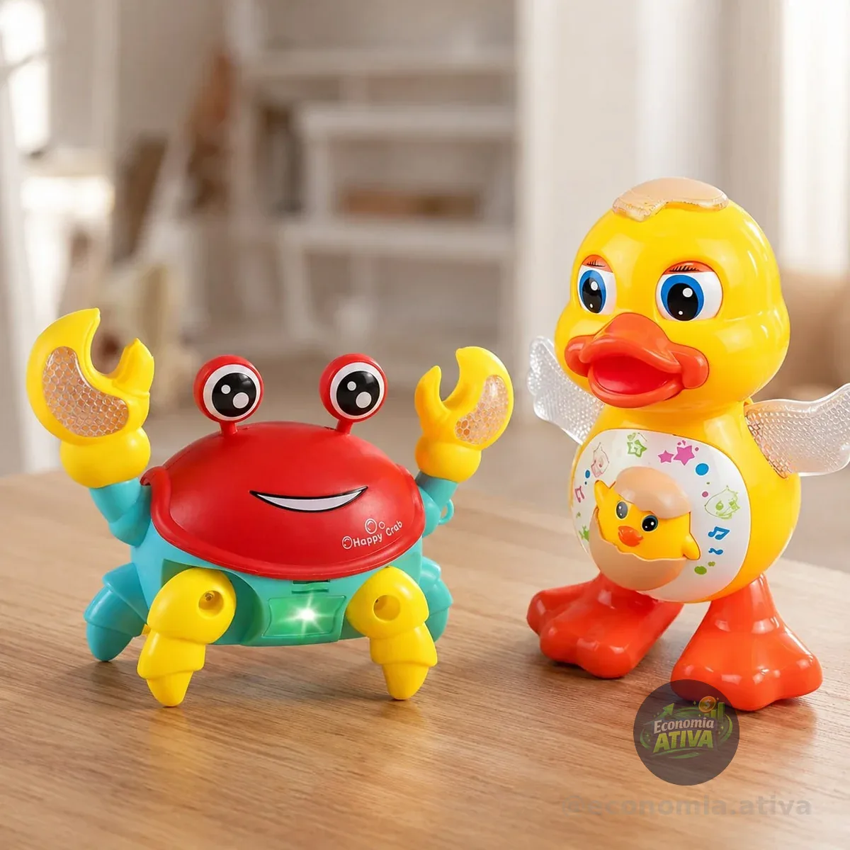 Pato Dançante Musical + Caranguejo Fujão Interativo Luz Som Movimento Brinquedo Bebê Infantil Presente