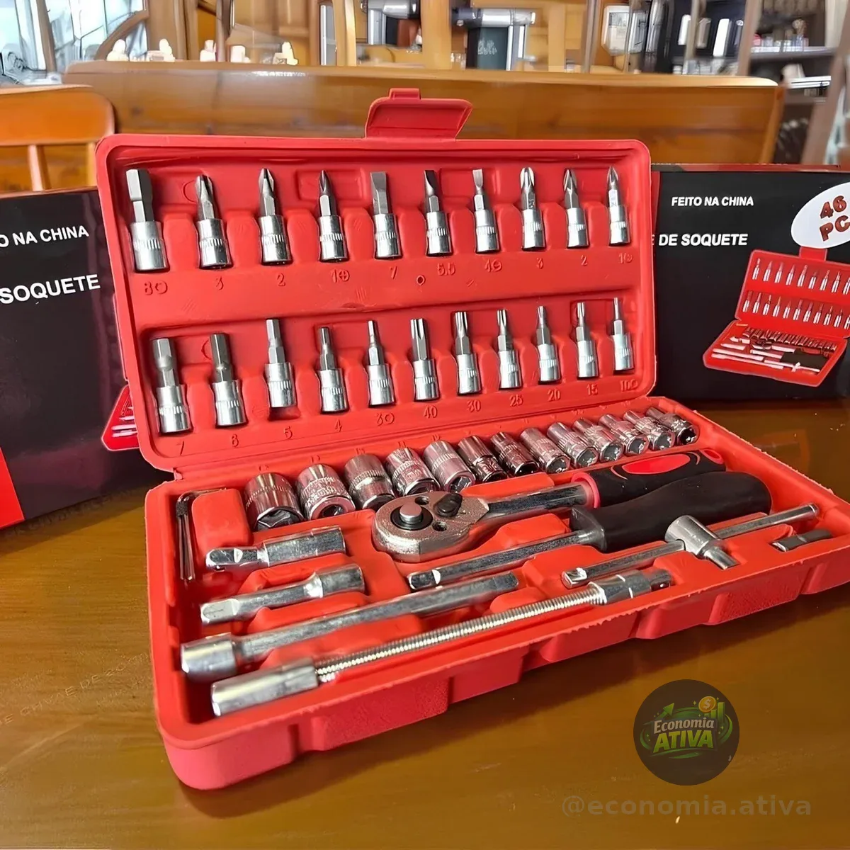 Kit Chaves Jogo Catraca Reversível Soquetes 46 Peças Maleta