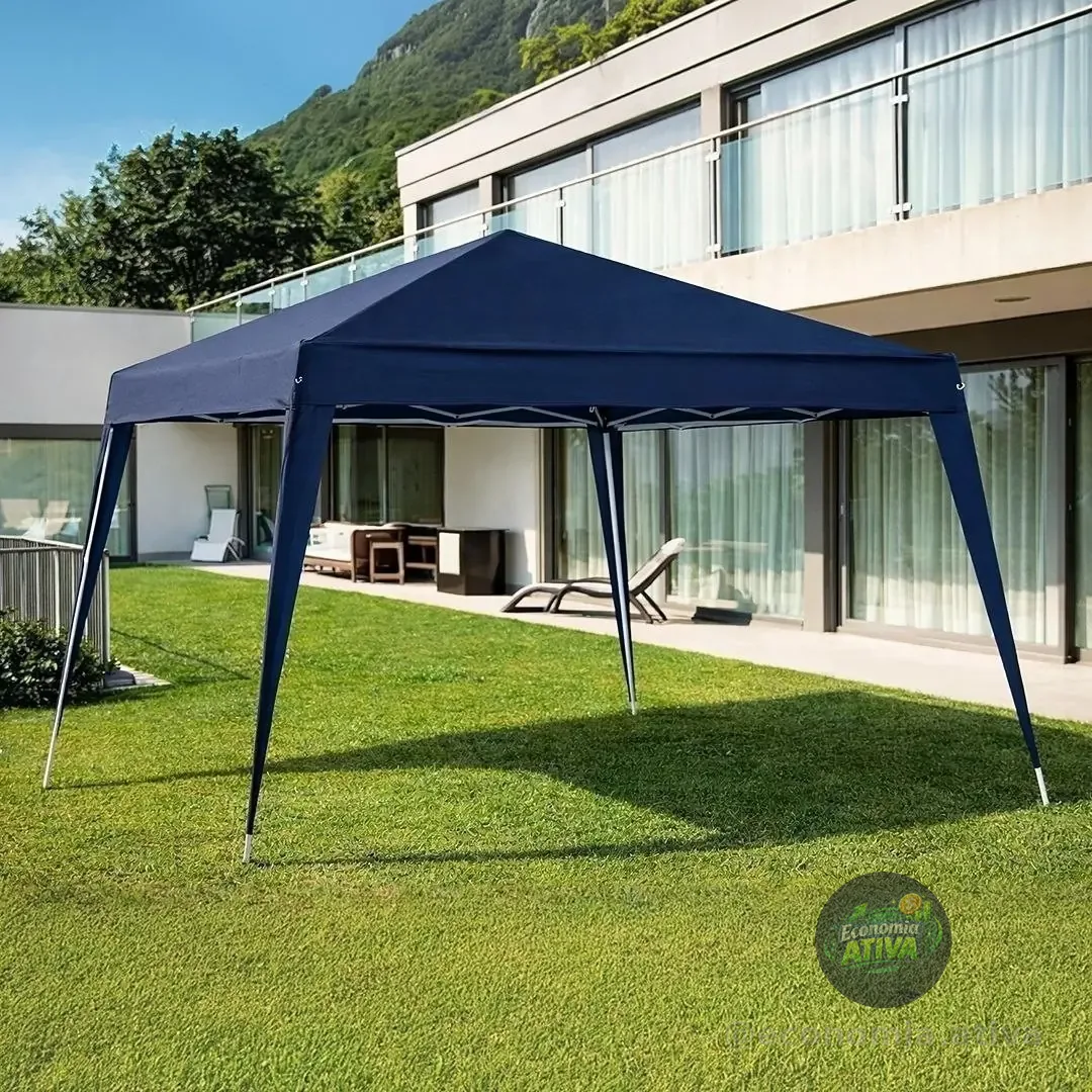 Tenda Gazebo Azul Polietileno 3x3 Metros Desmontável Camping Praia Pésca Usd Azul-marinho