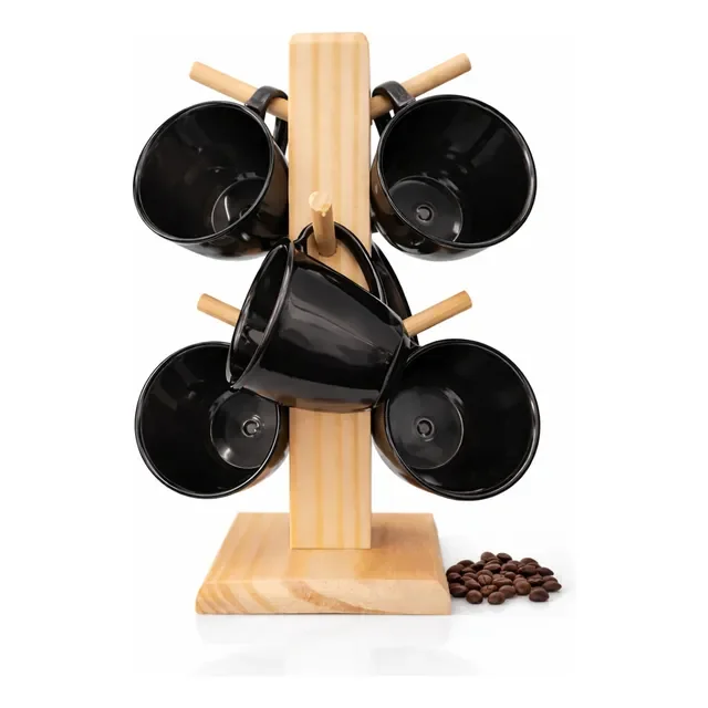 Kit 06 Canequinhas De 100 Ml Com Suporte De Madeira Acrílico