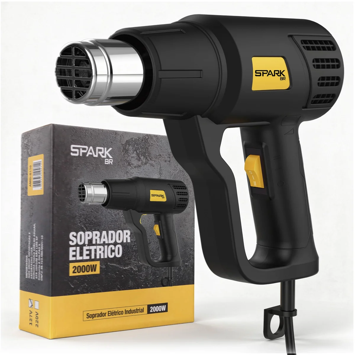 Soprador Térmico 2000W 600°C 2 Estágios Profissional SparkBr 110V Uso Residencial e Industrial Controle de Temperatura