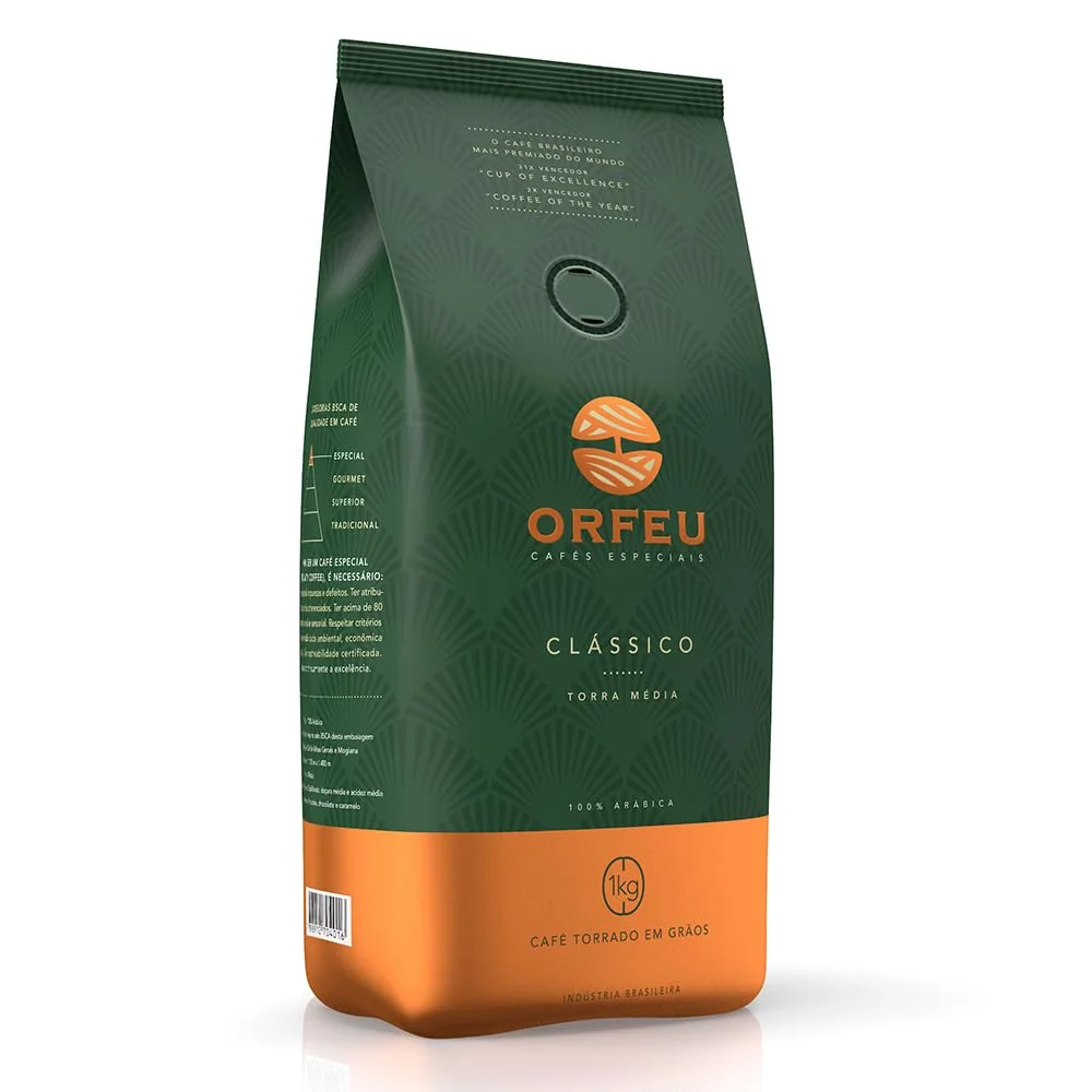 Orfeu Café Clássico em Grãos, 100% Arabica, Torra Média, 1kg
