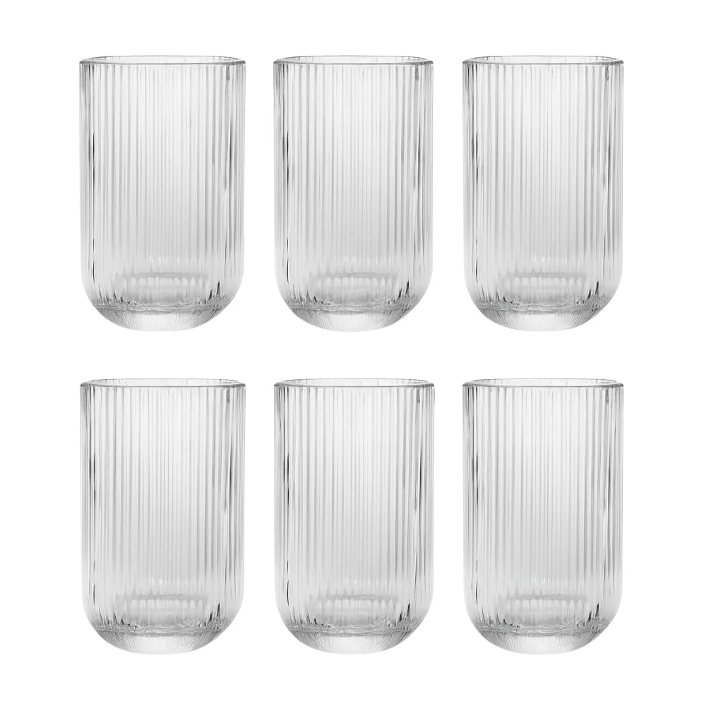 Jogo com 6 Copos de Vidro Canelado 423ml Design Elegante e Resistente Ideal para Suco Água Refrigerante Drinks e Café Transparente para Cozinha Bar e Restaurante