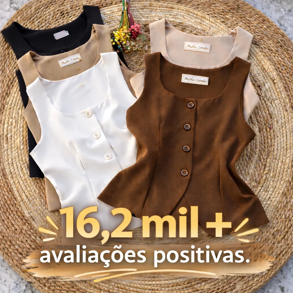Colete Feminino Alfaiataria Alça Larga Gola Quadrada com Detalhe Aberto– Elegante, Clássico Primavera/Verão 2026