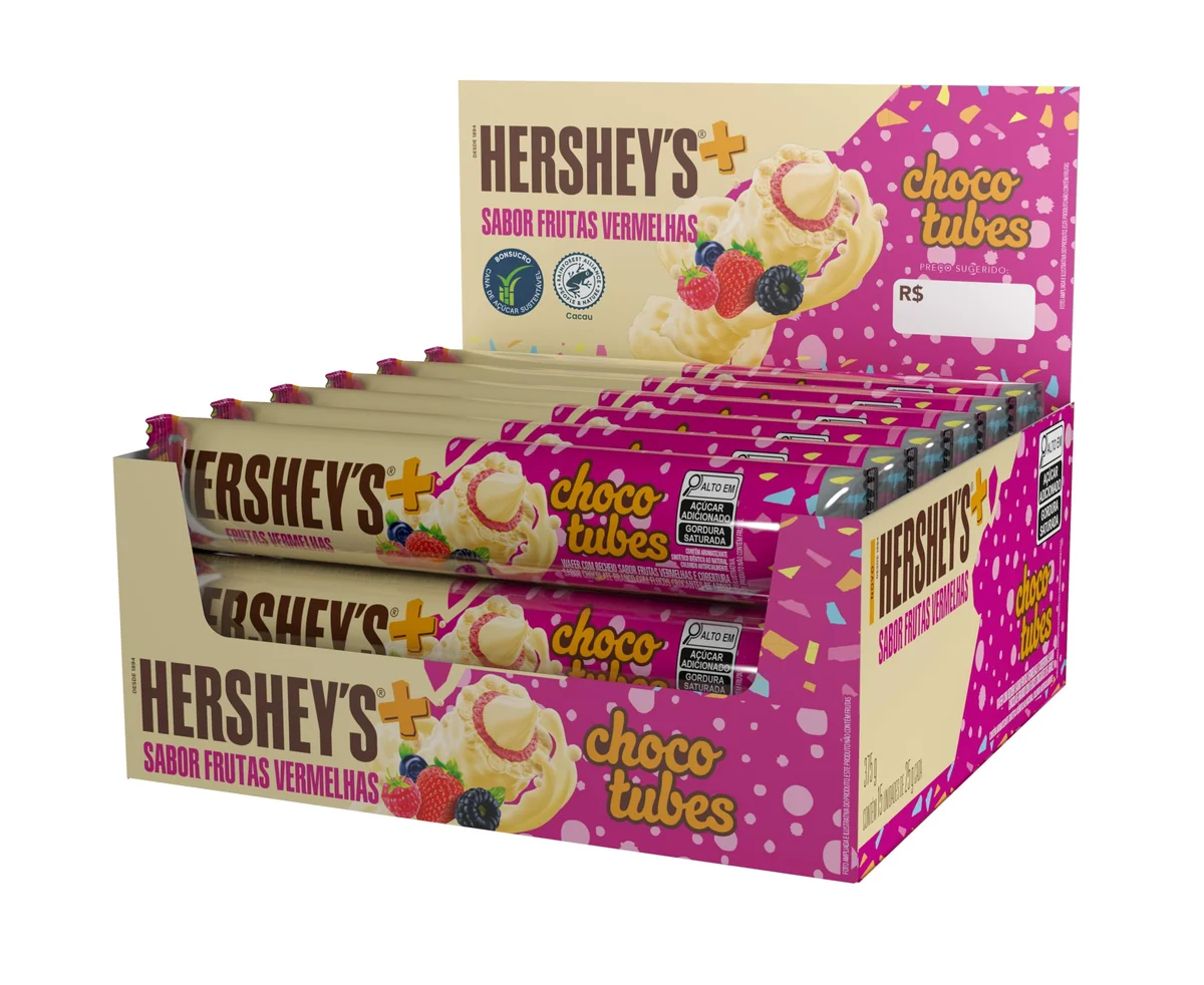 Display Hershey's Chocotubes Frutas Vermelhas 25G - 15 Unidades