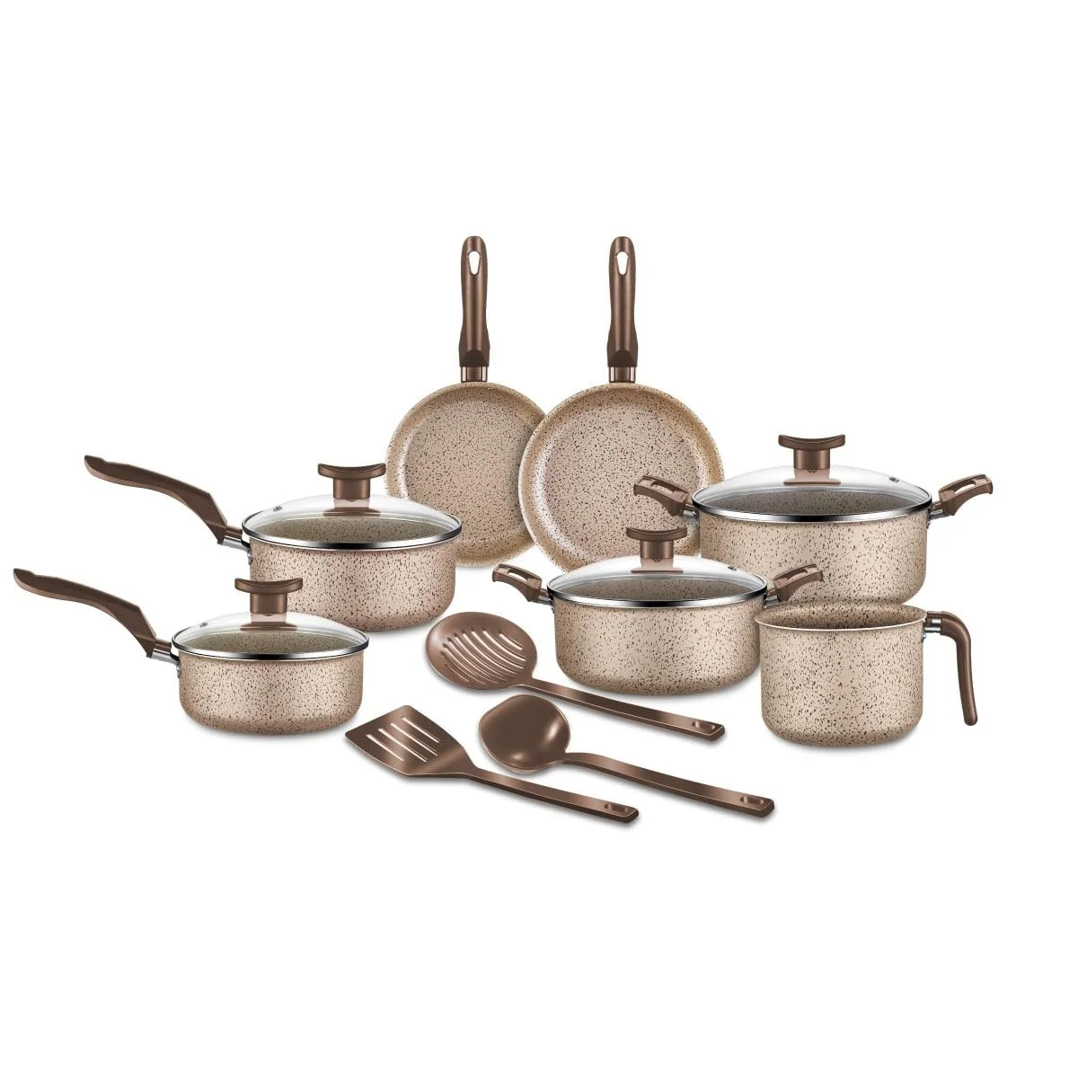 Jogo de Panelas 10 Peças Bianco Antiaderente com Tampa de Vidro