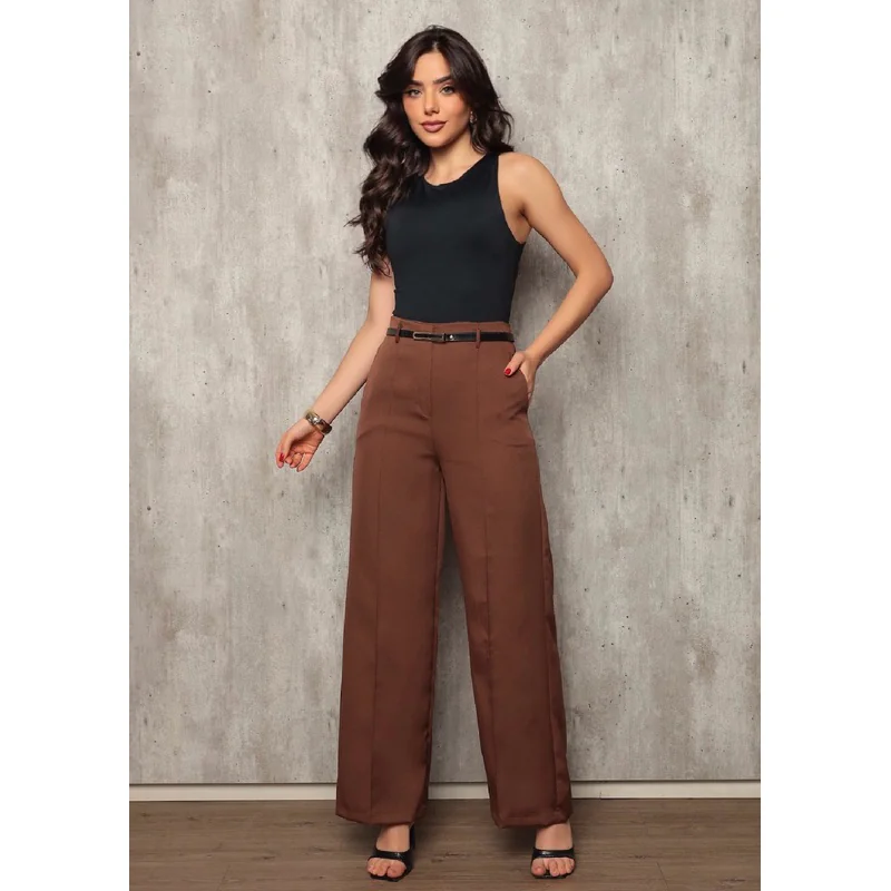 Calça Pantalona Alfaiataria Feminina com Cinto Cintura Alta Social Envio Imediato