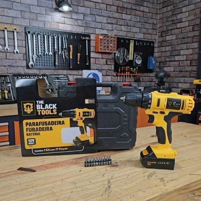 Furadeira Parafusadeira Com Maleta E Acessórios The Black Tools