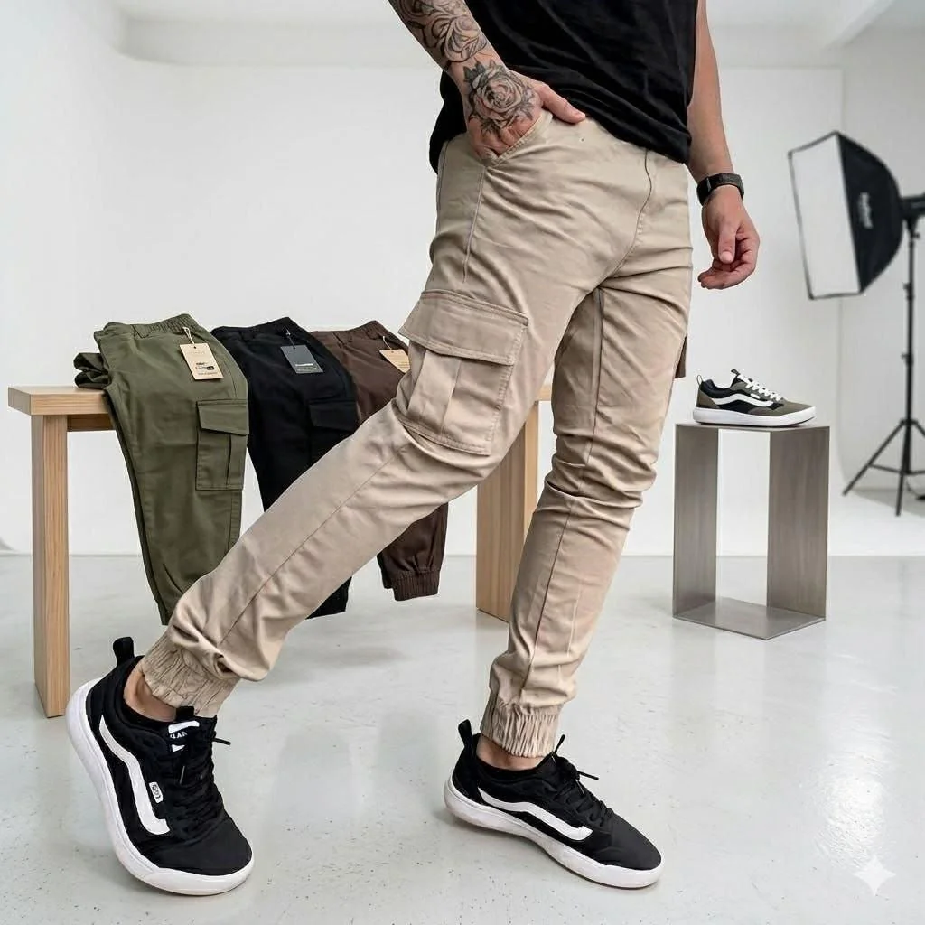 Calça Jogger Cargo Sarja Streetwear