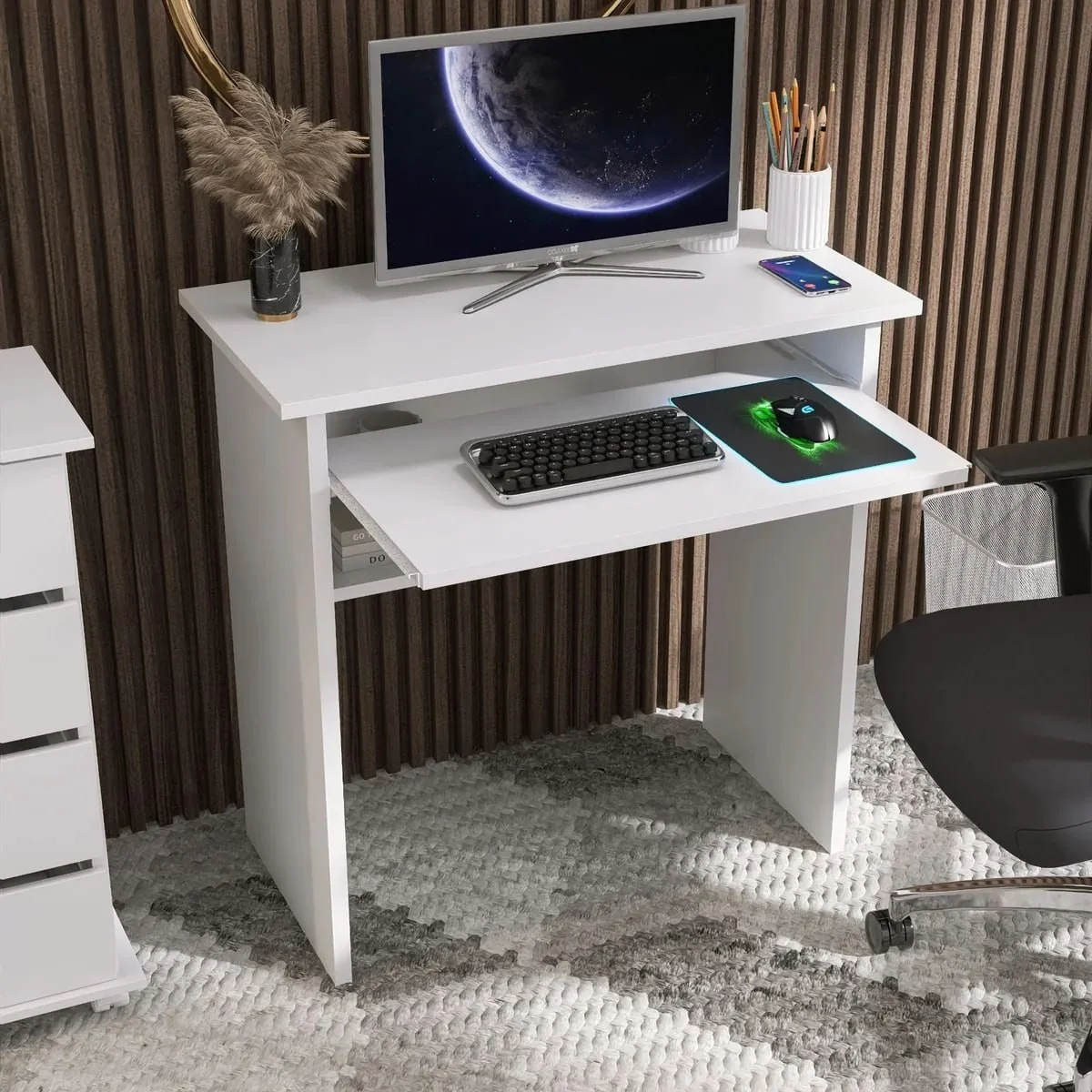 Escrivaninha  Mesa De Computador Prática 75 X 60x 34cm Branco