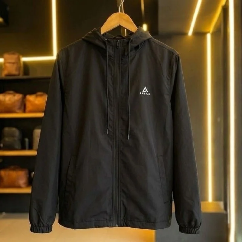 Jaqueta Corta Vento Masculina Capuz Impermeável Zíper (3 cores)