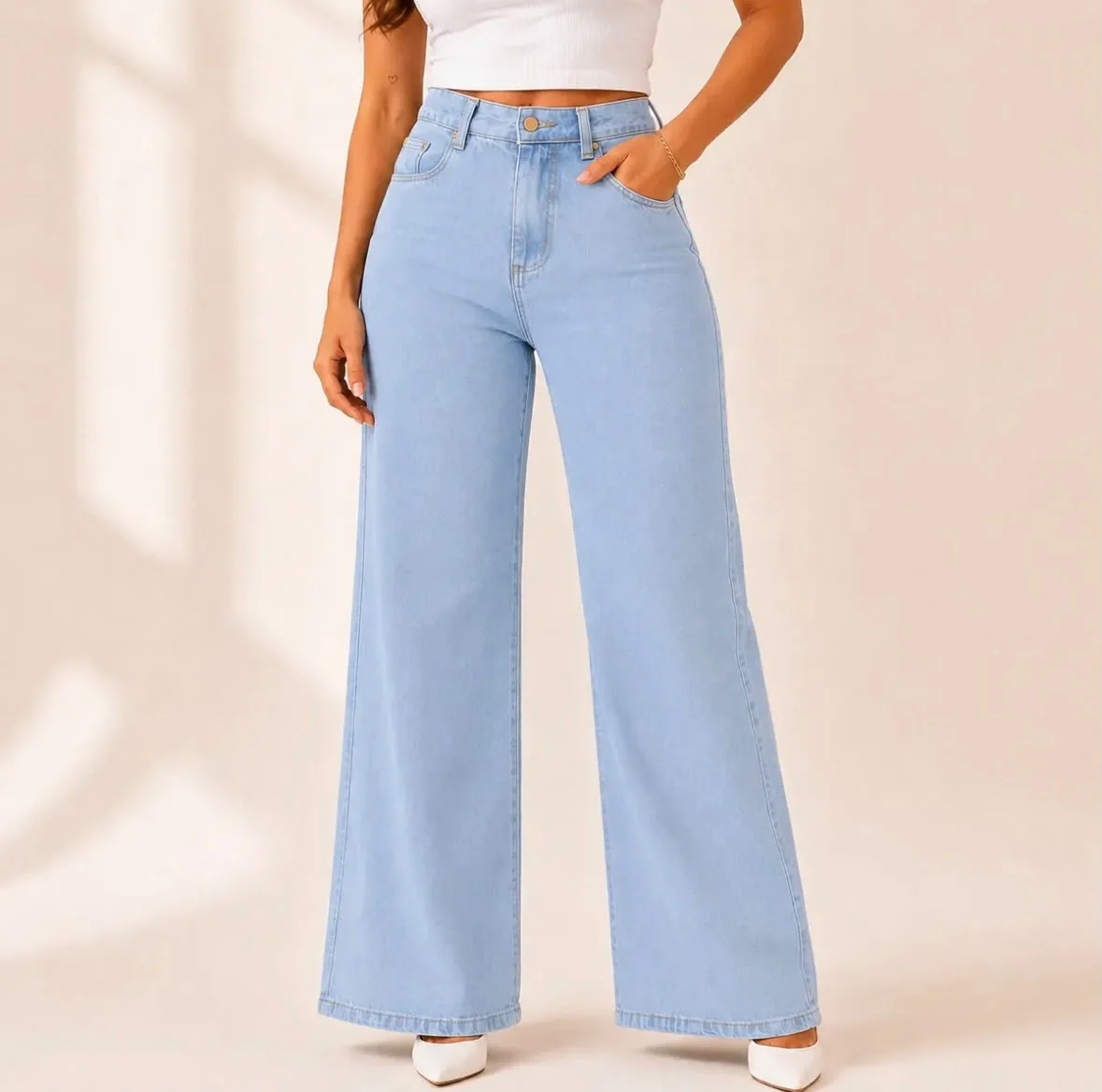 Calça Jeans Pantalona Wide Leg Feminina