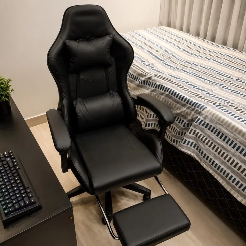 Cadeira Gamer Ergonômica Preta Couro Sintético