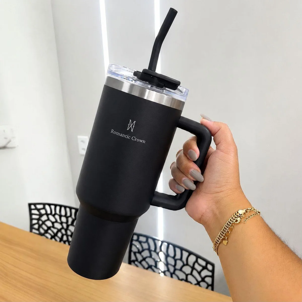 Copo Térmico Gigante 1,2l Inox Com Tampa E Inox Canudo