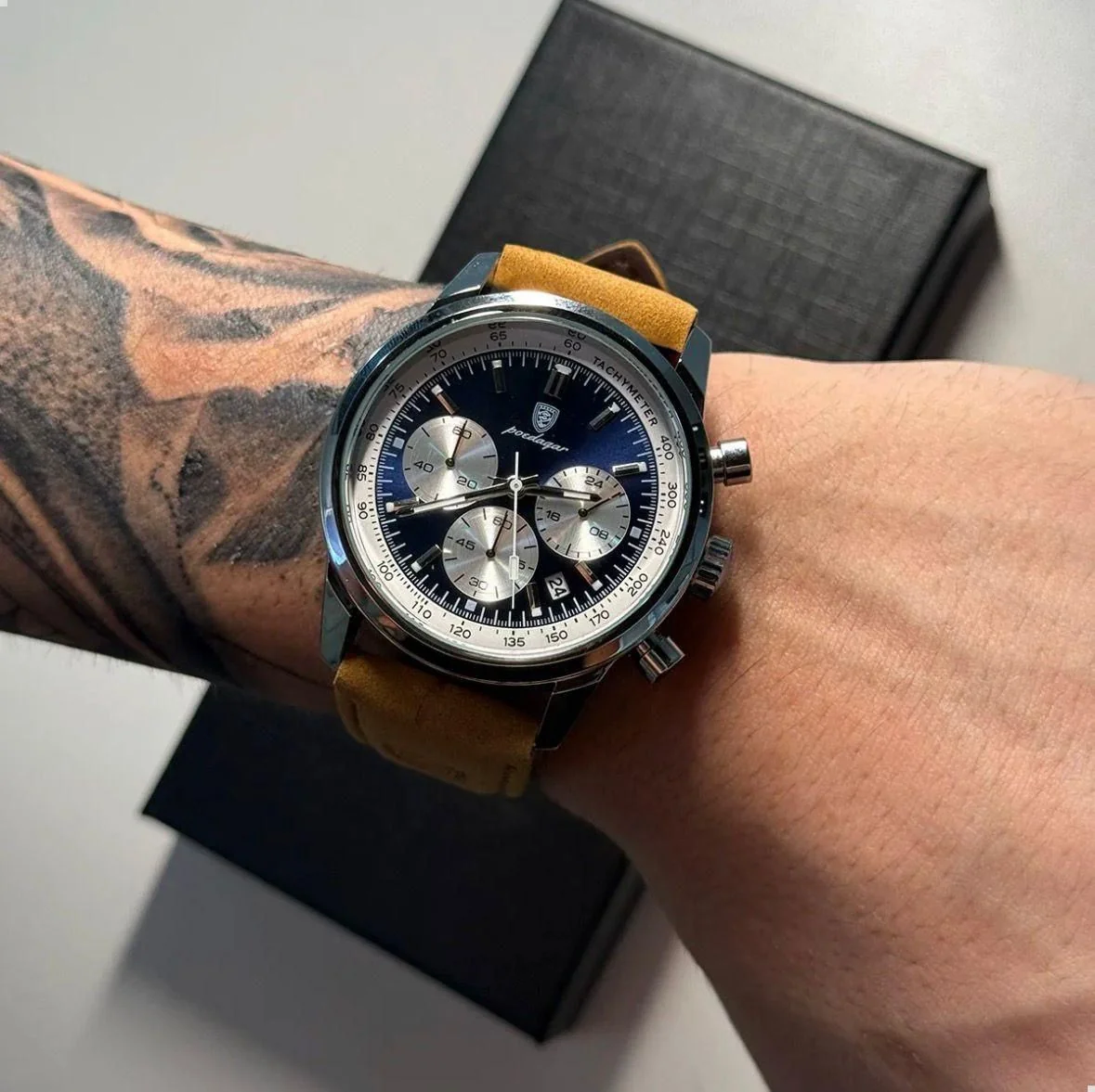 Relógio Luxo Poedagar Masculino Pulseira Em Couro (3 cores)