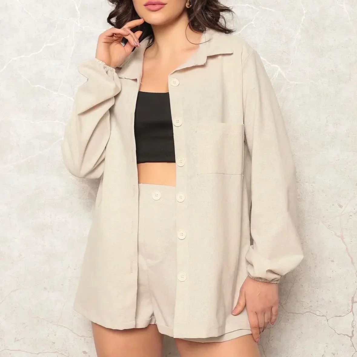 Conjunto Linho Feminino Camisa E Short