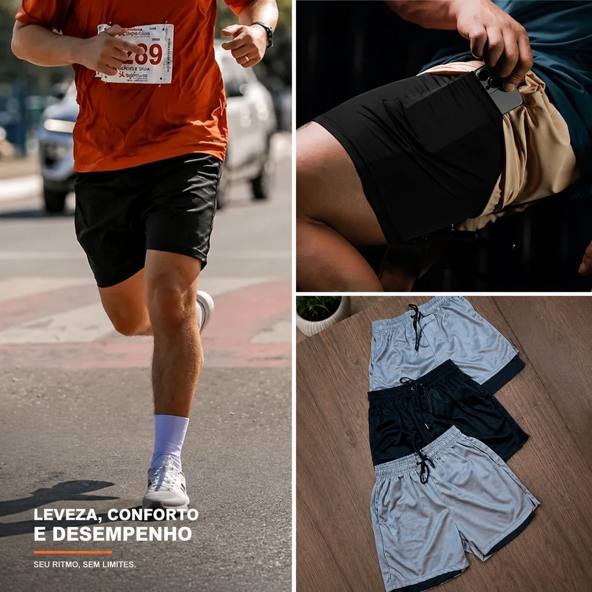 Kit 4 Shorts 2 Em 1 Duplo Compressão Térmic