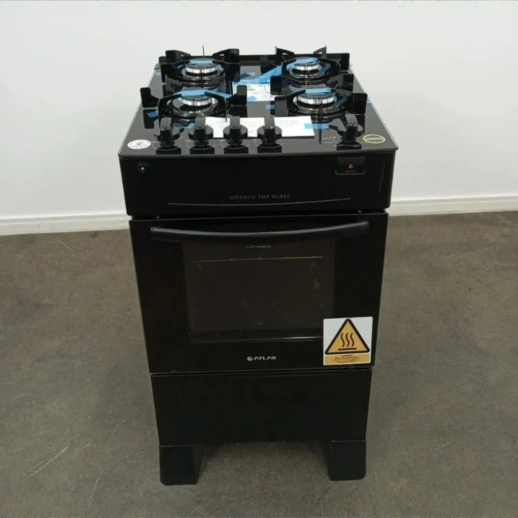 Fogão 4 Bocas Atlas Mônaco Top Glass Com Mesa De Vidro E Acendimento Automático Preto Bivolt 127/220v