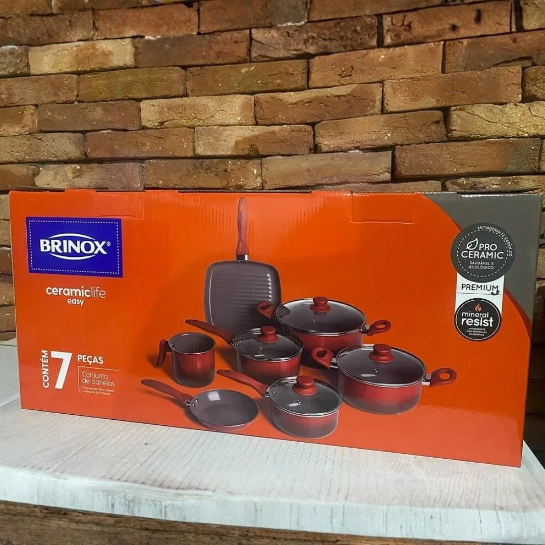 Jogo Panela Antiaderente Brinox Ceramic Life Smart Easy 7 Un
